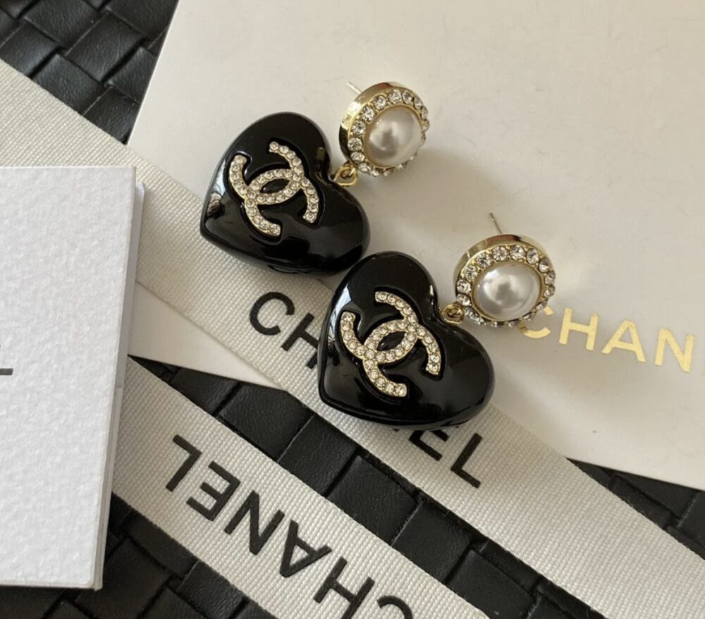 Vintage Chanel Black Heart Earrings