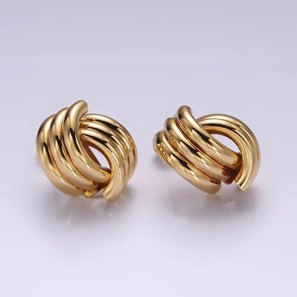 Triple Tube Band Double C Shaped Stud Earring