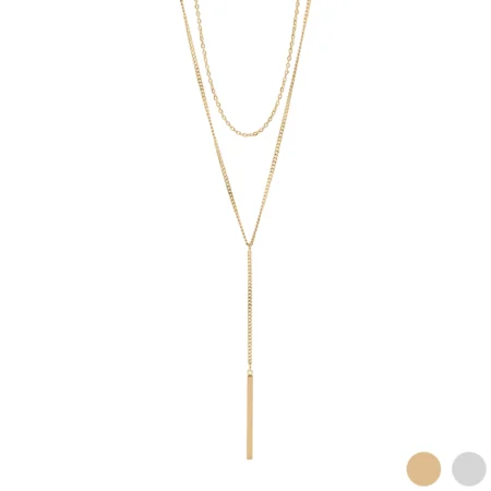 18K Gold Filled Drop Bar Layered Lariat Necklace