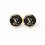 reworked black and gold louis vuitton button earrings