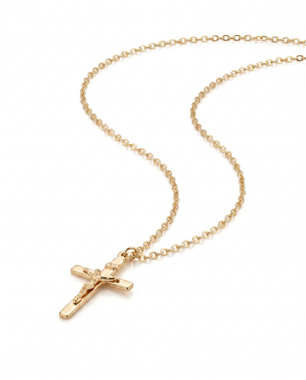 gold crucifix on a gold chain