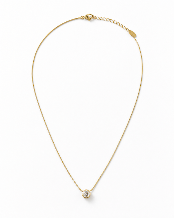 Solitiare cubic zirconia slider on a gold snake chain