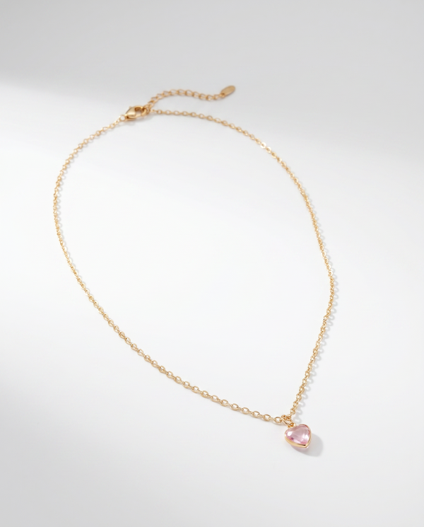 Pink Cubic Zirconia Pendant on a gold chain