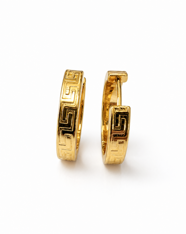 greek key print huggie earrings